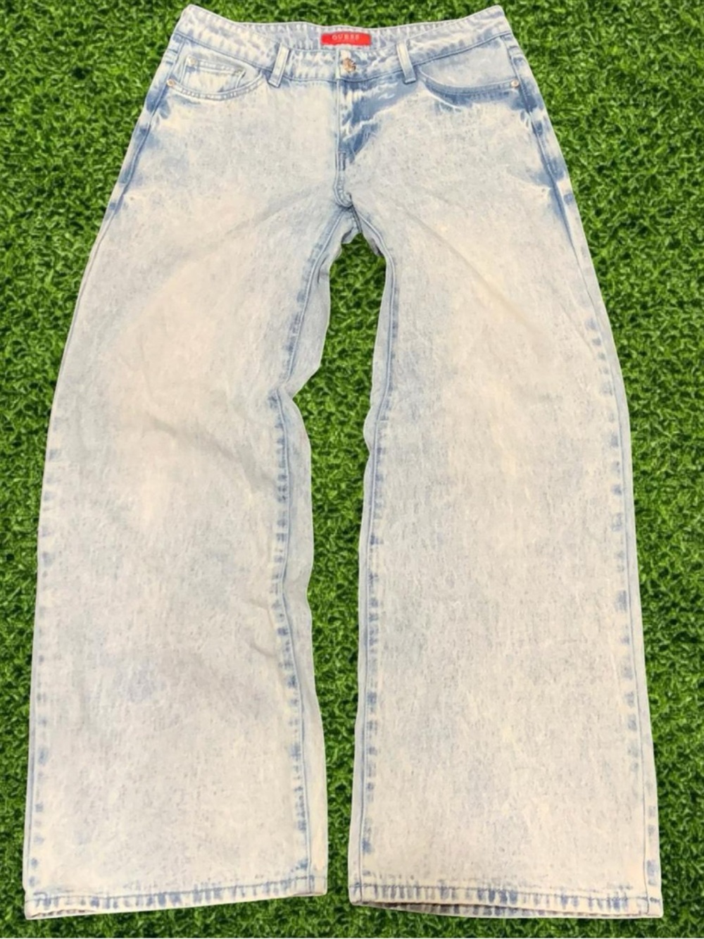 Guess Mila palazzo light-wash denim jeans featuring a wide-leg cut size 28x32